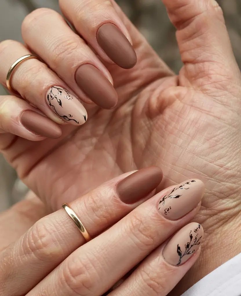 subtle fall nails 2025 Matte Mocha Branches