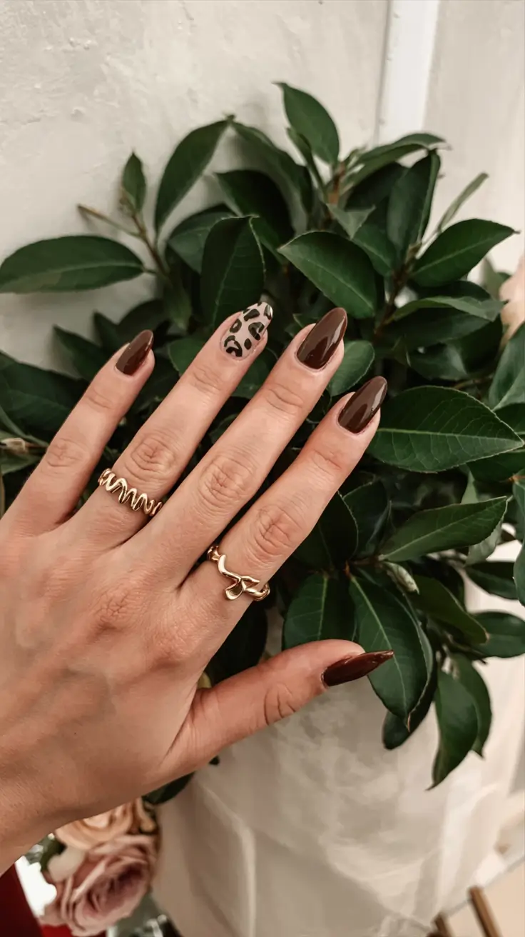 subtle fall nails 2025 Leopard Accent Drama