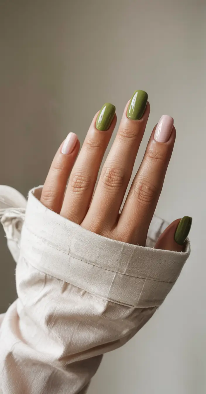 subtle fall nails 2025 Olive & Nude Minimalism