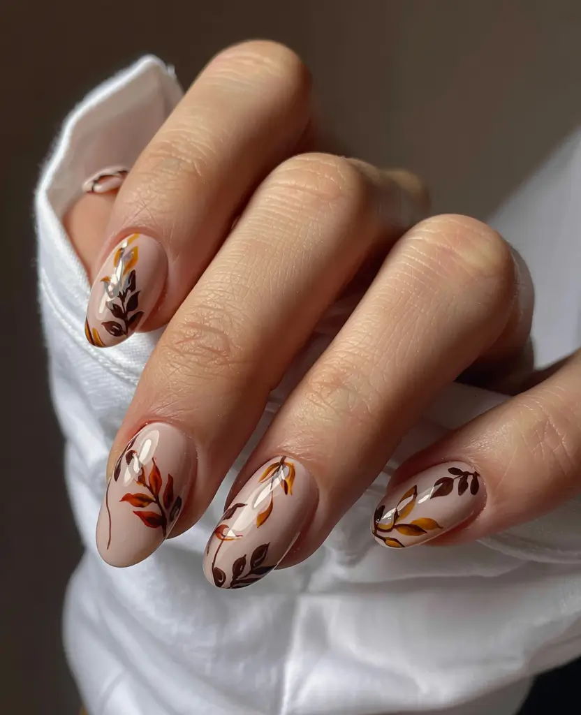 subtle fall nails 2025 Falling Leaves Detailing