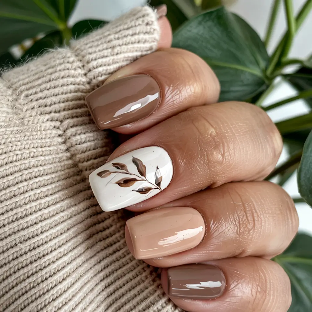 subtle fall nails 2025 Neutral Botanical Accents