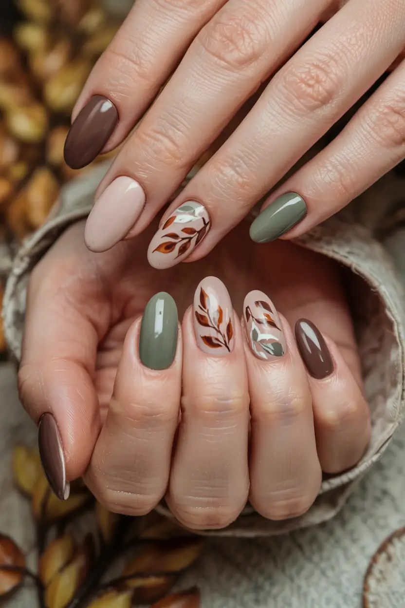 subtle fall nails 2025 Earthy Leaves Harmony