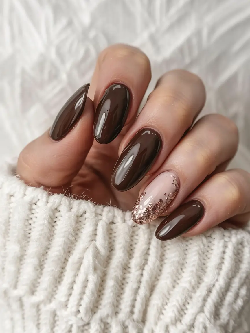 subtle fall nails 2025 Chocolate & Copper Spark