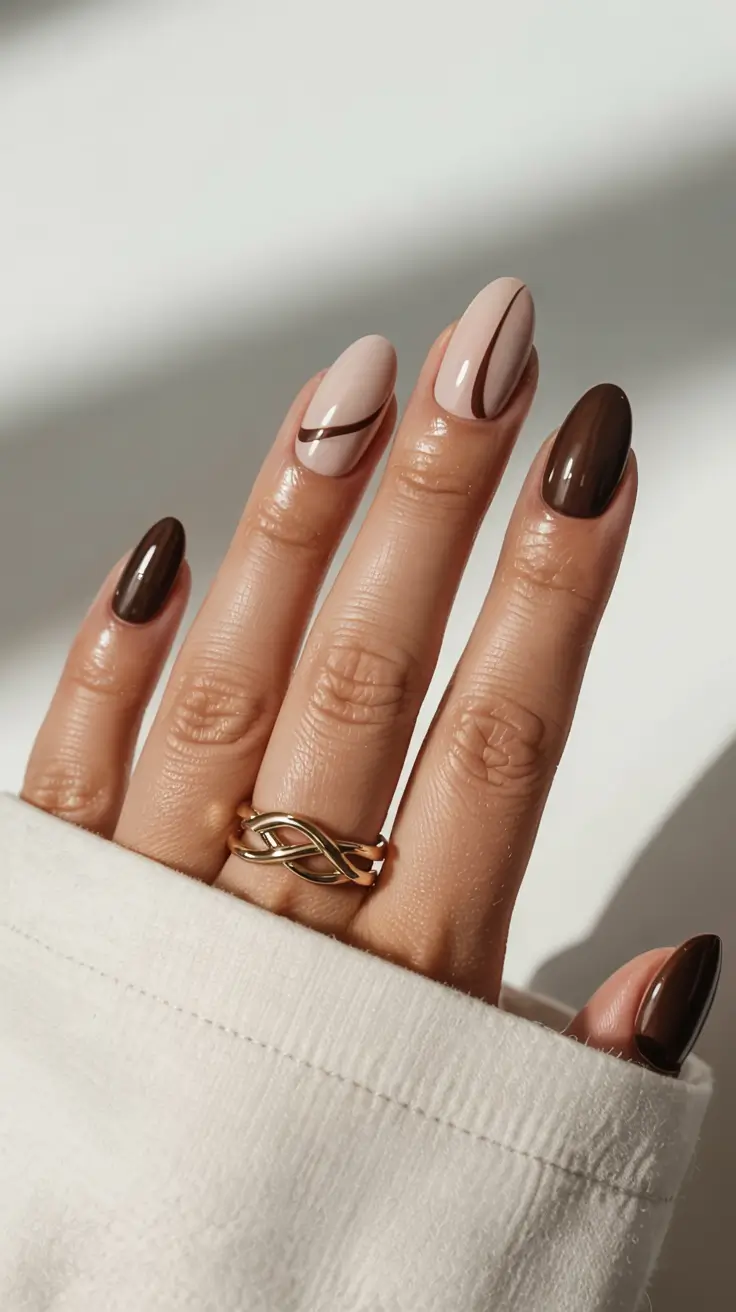 subtle fall nails 2025 Minimal Cocoa Lines