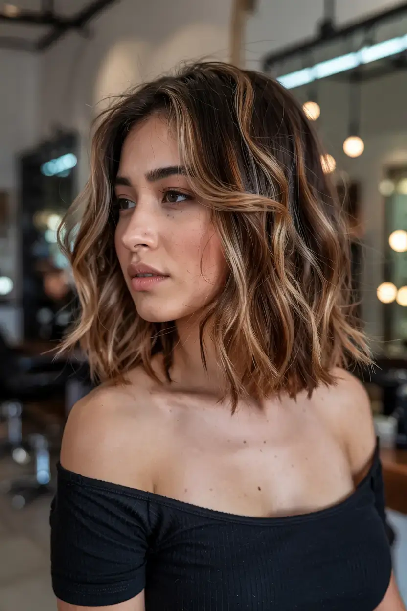 best fall 2025 hairstyles and color pairings Choppy Lob with Lived-In Highlights