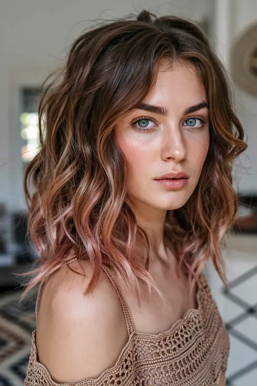 best fall 2025 hairstyles and color pairings Chestnut Bob with Rose Gold Ends