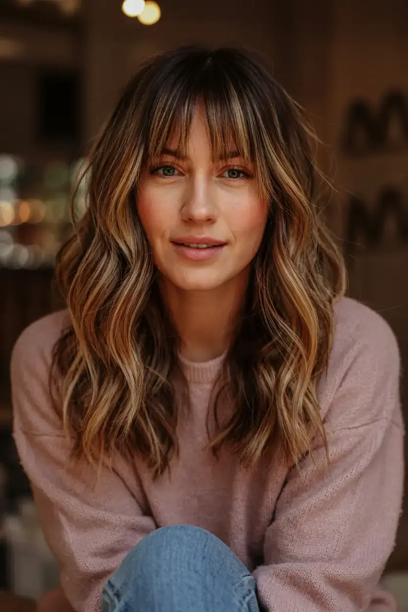 best fall 2025 hairstyles and color pairings Textured Lob with Curtain Bangs