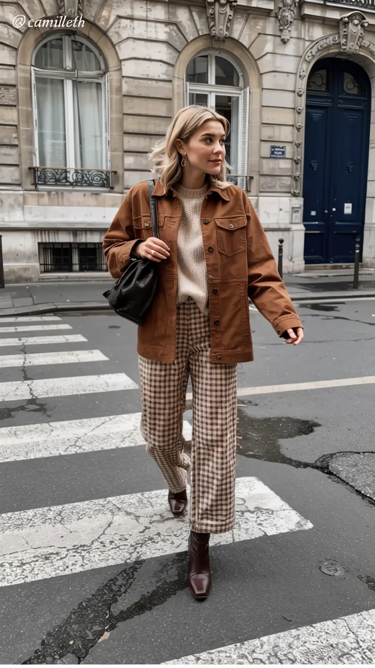Brown coat check pants