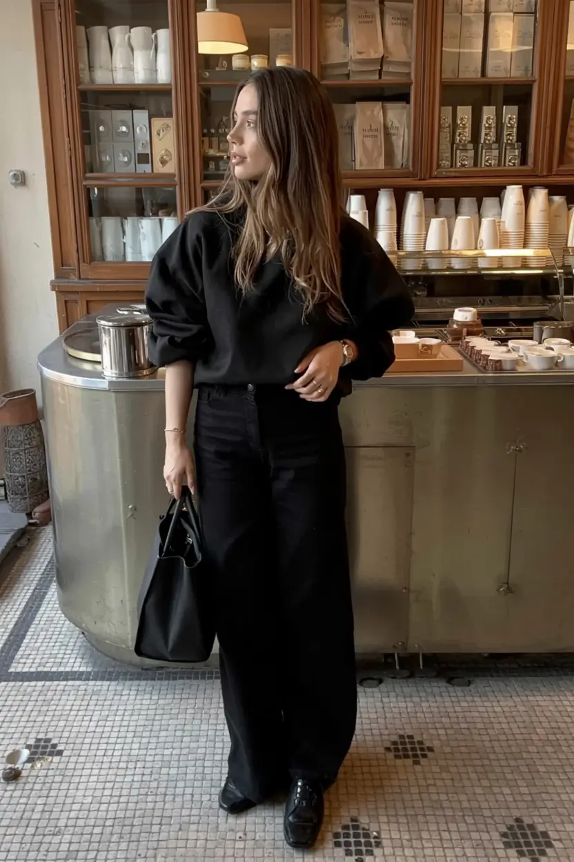 All black oversized sweatshirt trousers