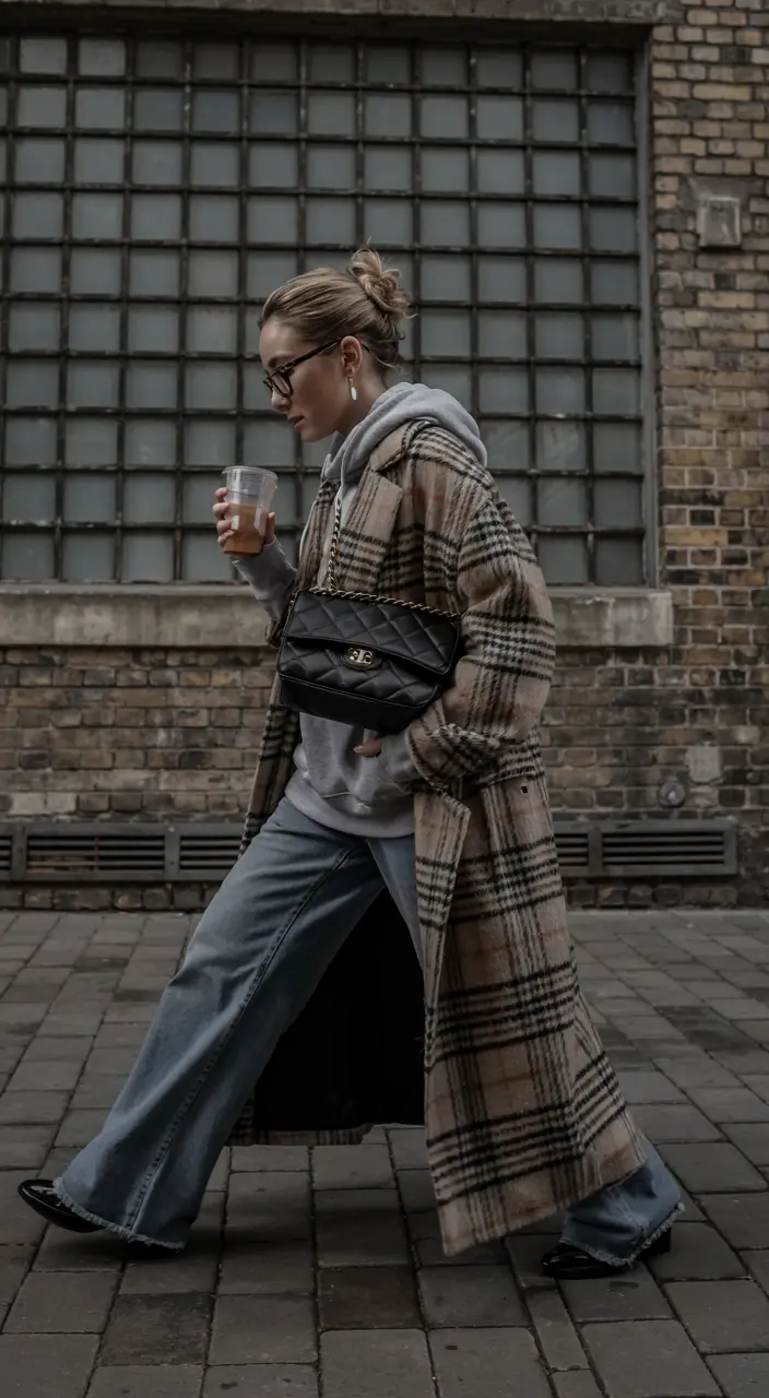 Checked coat hoodie denim