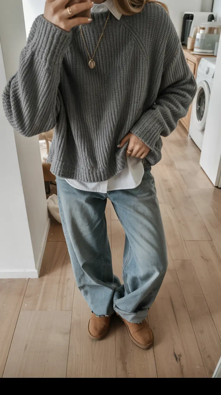 Boyfriend jeans layered knit