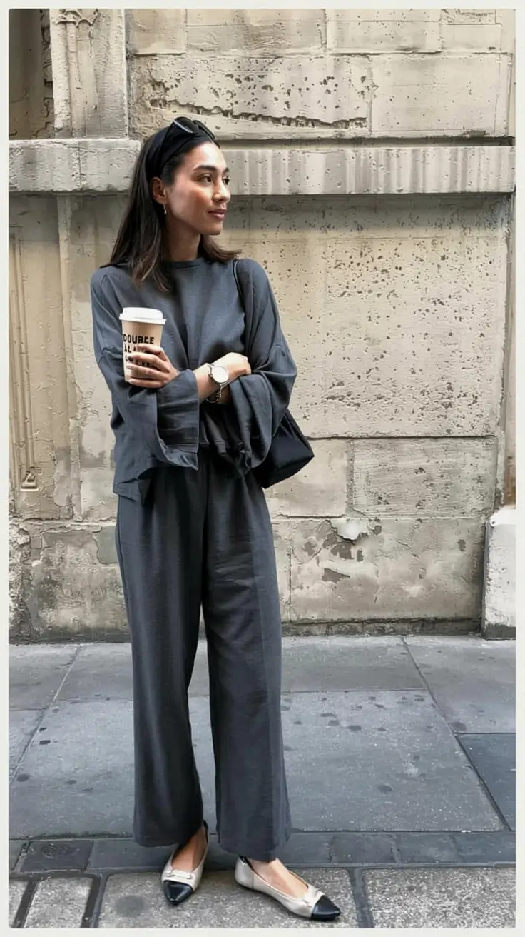Grey wide-leg lounge set