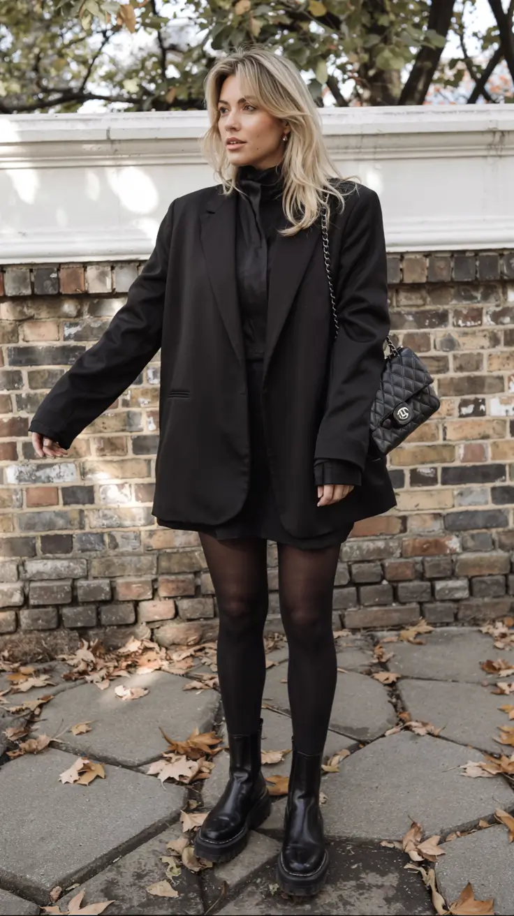 All black oversized blazer mini skirt