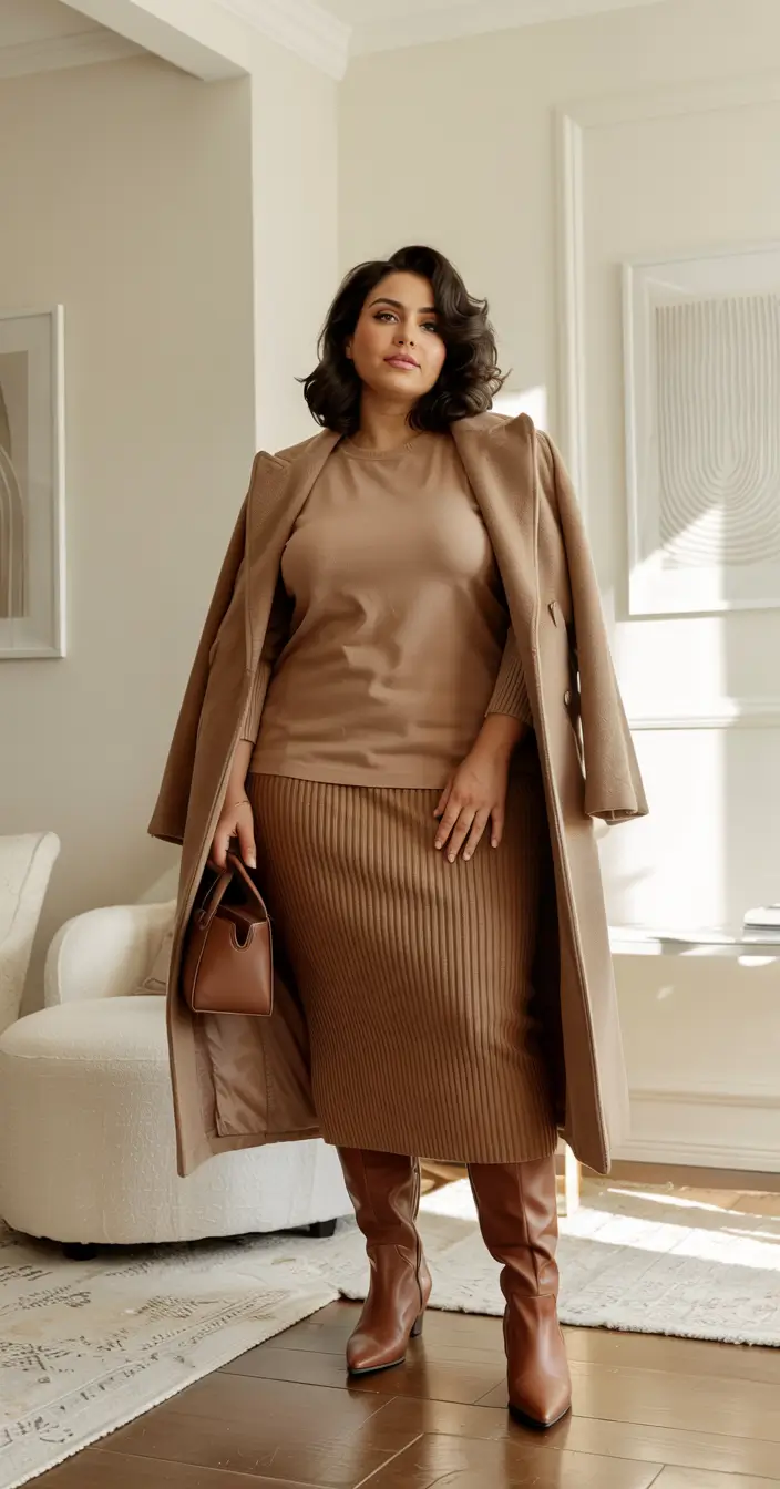 curvy winter outfits 2025 2026 All-Caramel Sophistication