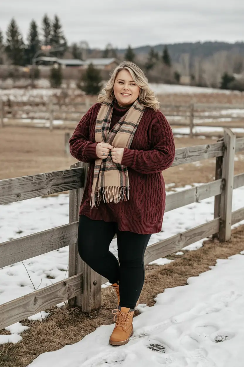 curvy winter outfits 2025 2026 Warmth and Plaid Perfection