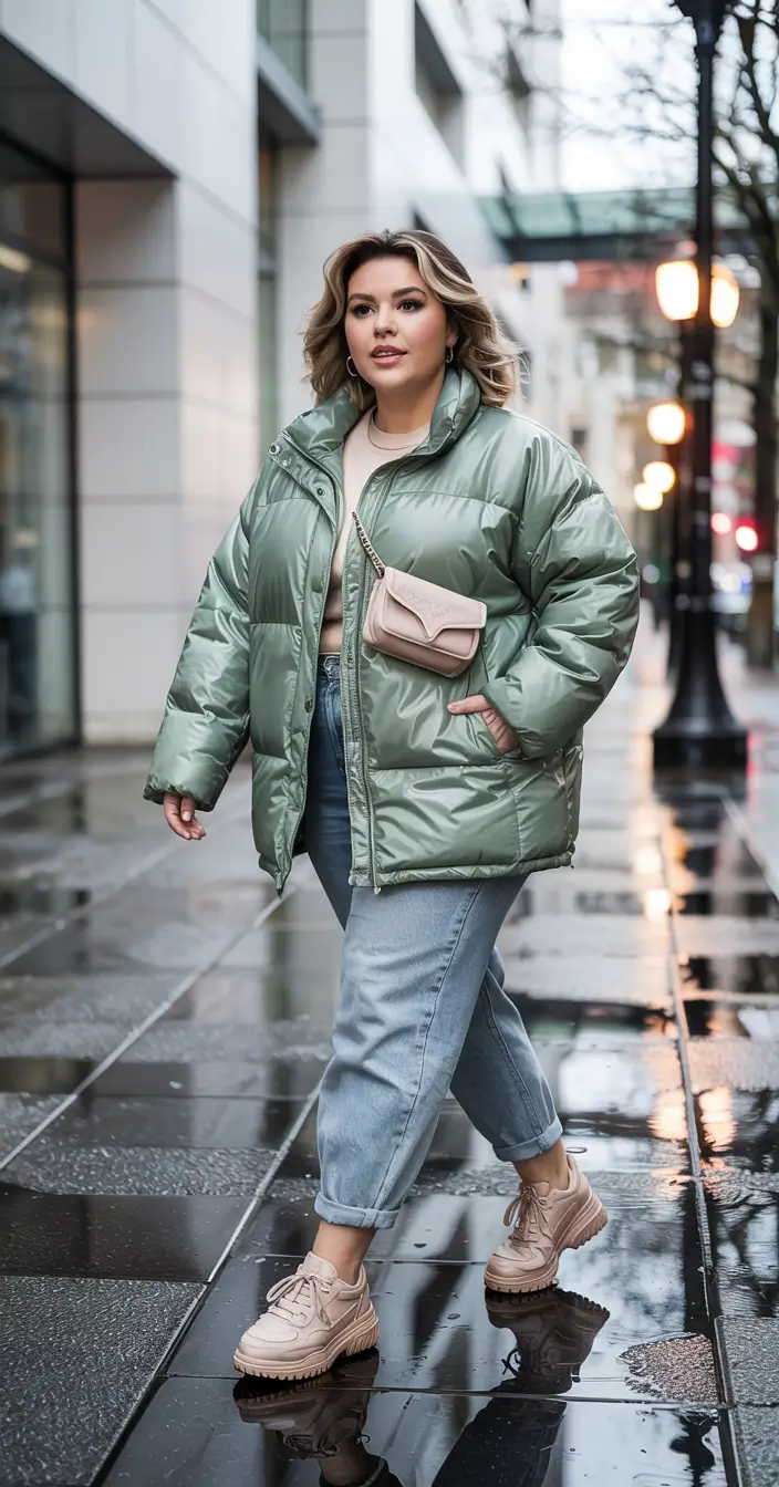 curvy winter outfits 2025 2026 Sporty Streetwear Meets Luxe Puffer