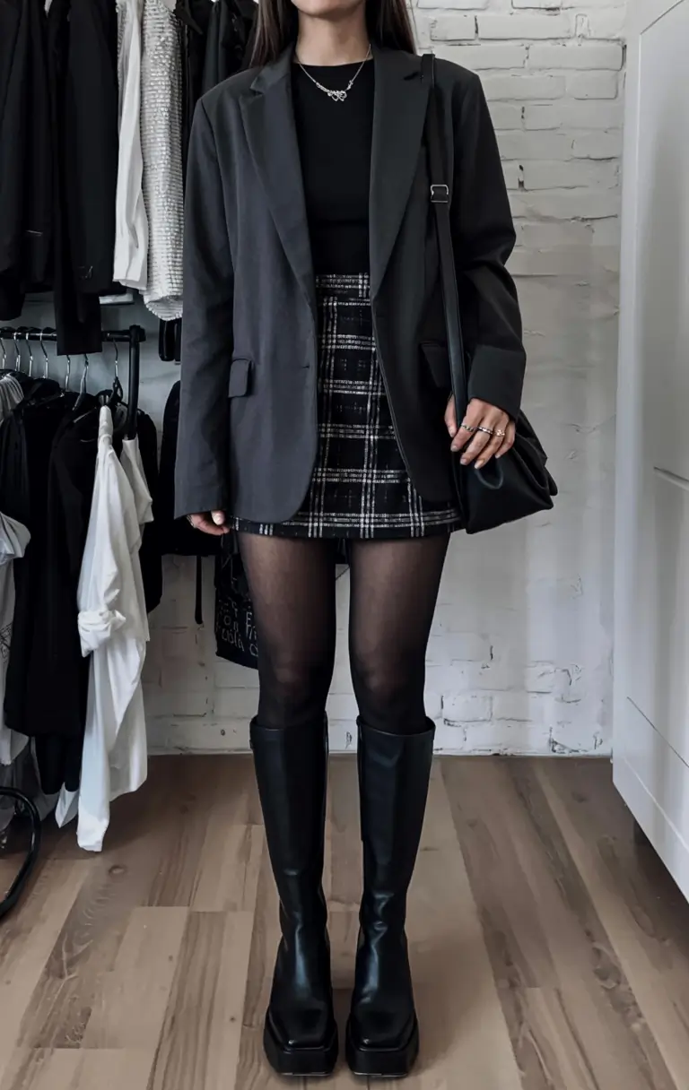 cute winter outfits style 2025 2026 Structured Plaid Power