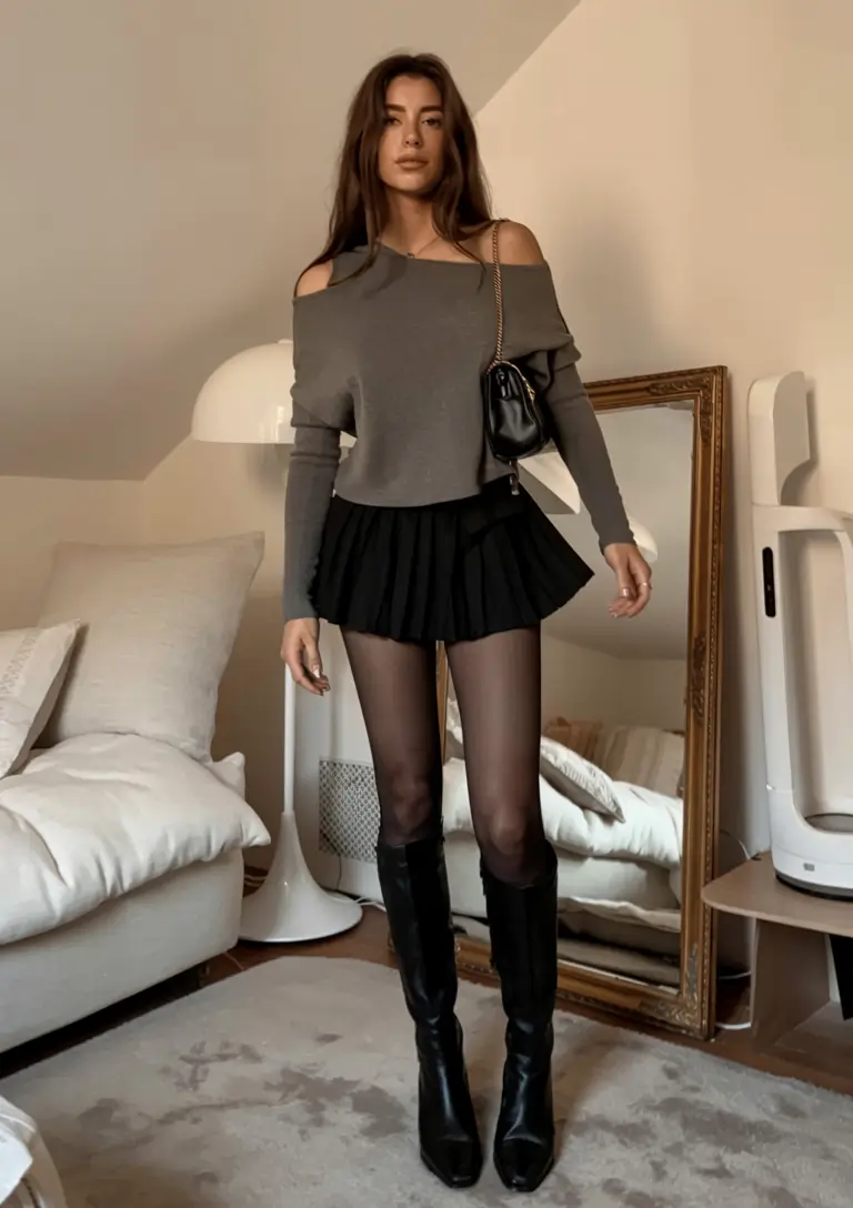 cute winter outfits style 2025 2026 Minimal Drama in Black and Grey