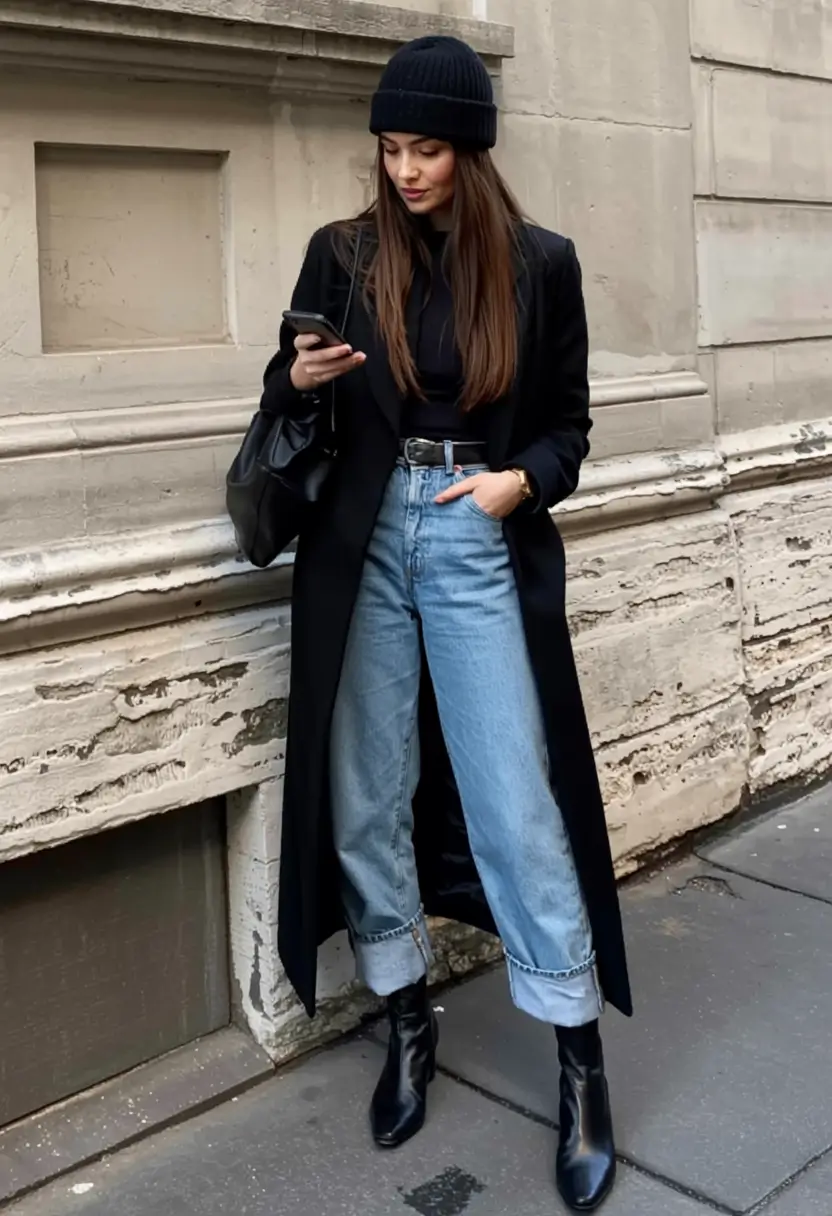 cute winter outfits style 2025 2026 City Sleek with Denim