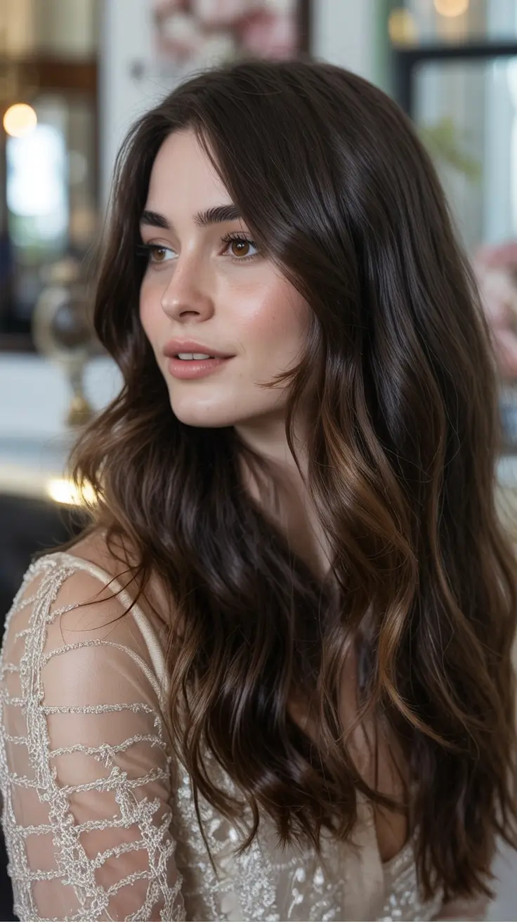 dark winter hair color ideas 2025 2026 Bronzed Brunette Flow