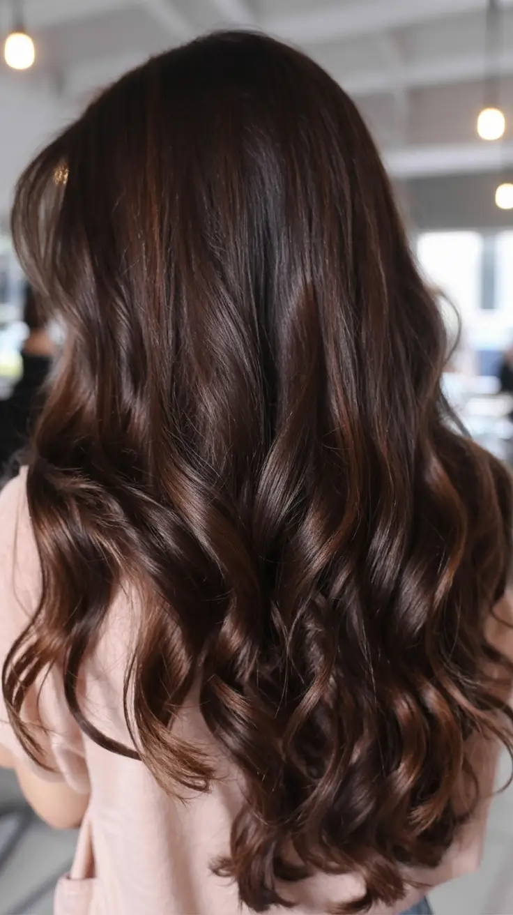 dark winter hair color ideas 2025 2026 Velvet Cocoa Curls