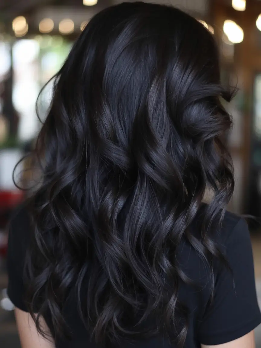 dark winter hair color ideas 2025 2026 Midnight Black Waves