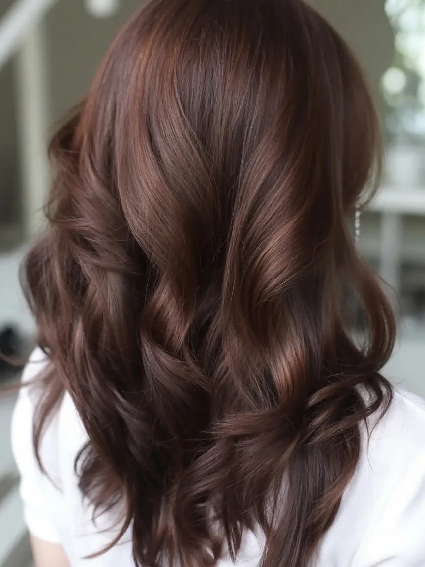 dark winter hair color ideas 2025 2026 Chestnut Glow with Soft Volume