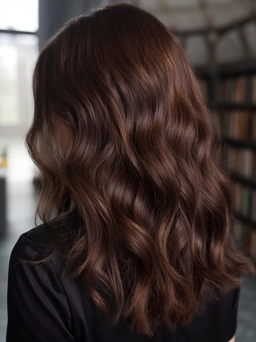 dark winter hair color ideas 2025 2026 Mocha Wave Elegance