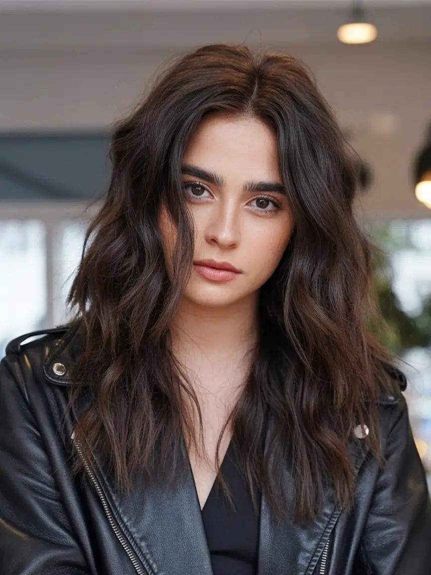 dark winter hair color ideas 2025 2026 Edgy Dark Chocolate Layers