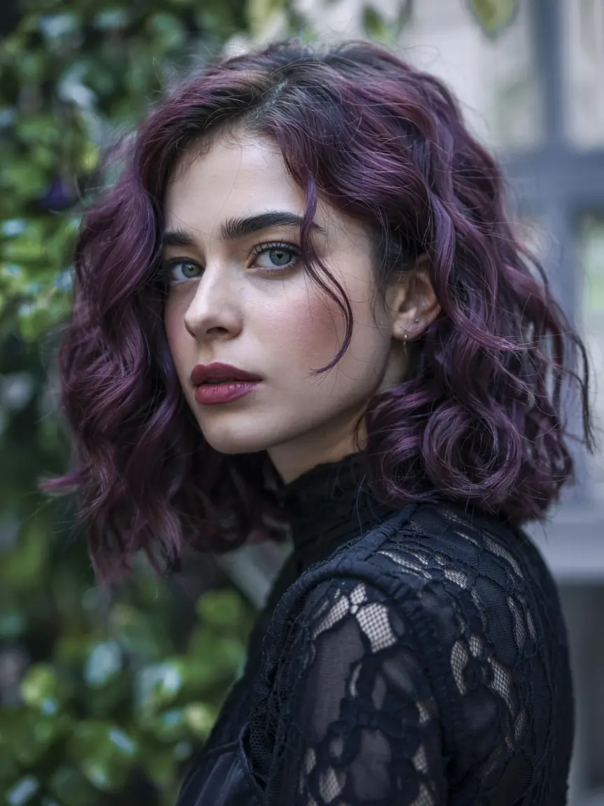 deep winter hair colors ideas 2025 2026 Mulberry Waves with an Edge