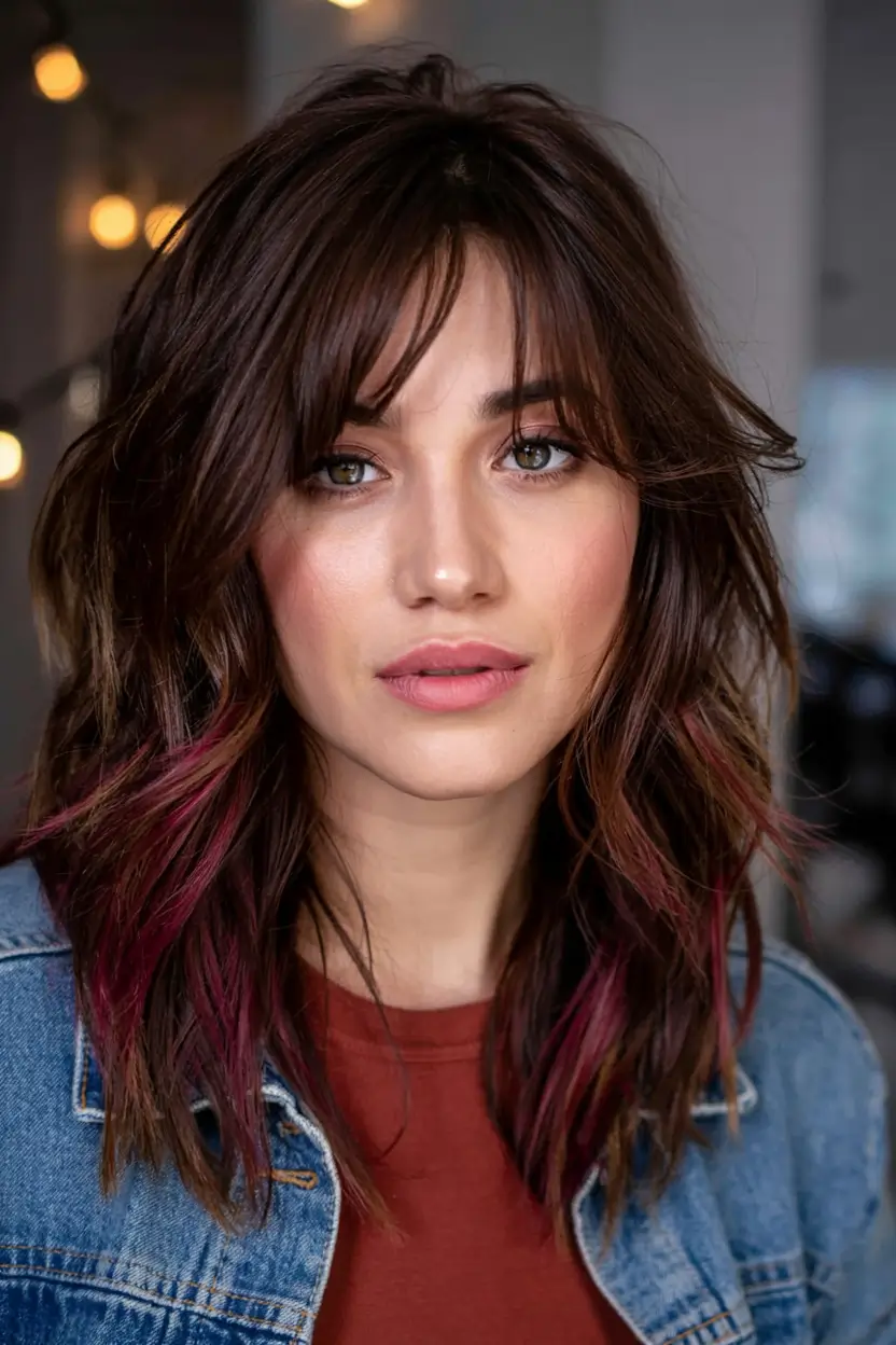 deep winter hair colors ideas 2025 2026 Brunette with a Berry Twist
