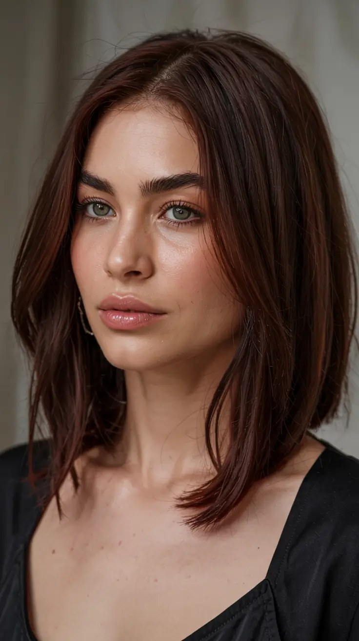 deep winter hair colors ideas 2025 2026 Subtle Chestnut with a Modern Edge