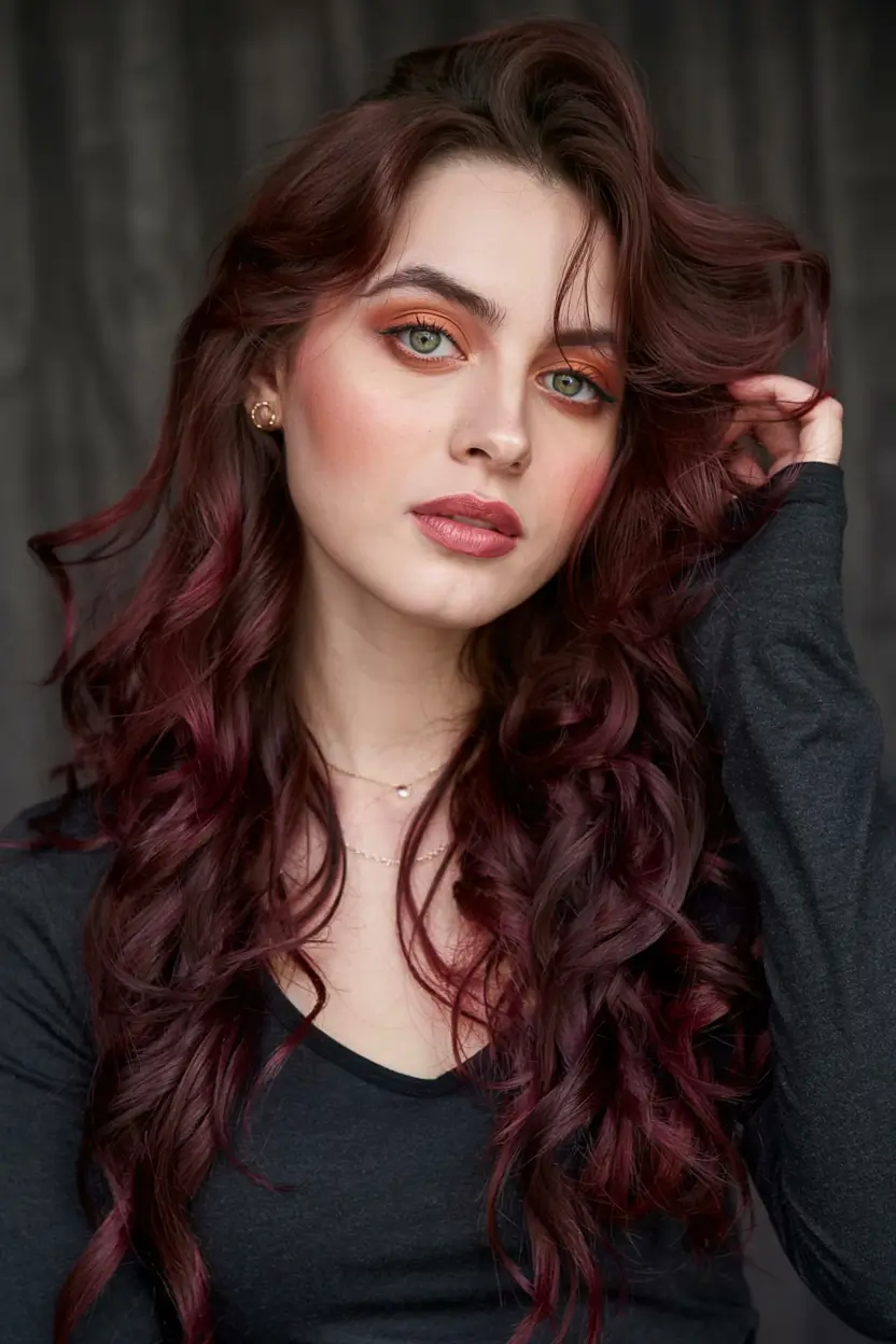 deep winter hair colors ideas 2025 2026 Garnet Glamour Curls