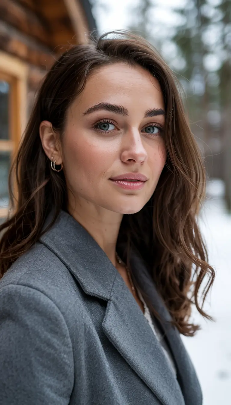 deep winter hair colors ideas 2025 2026 Natural Brown with Winter Light