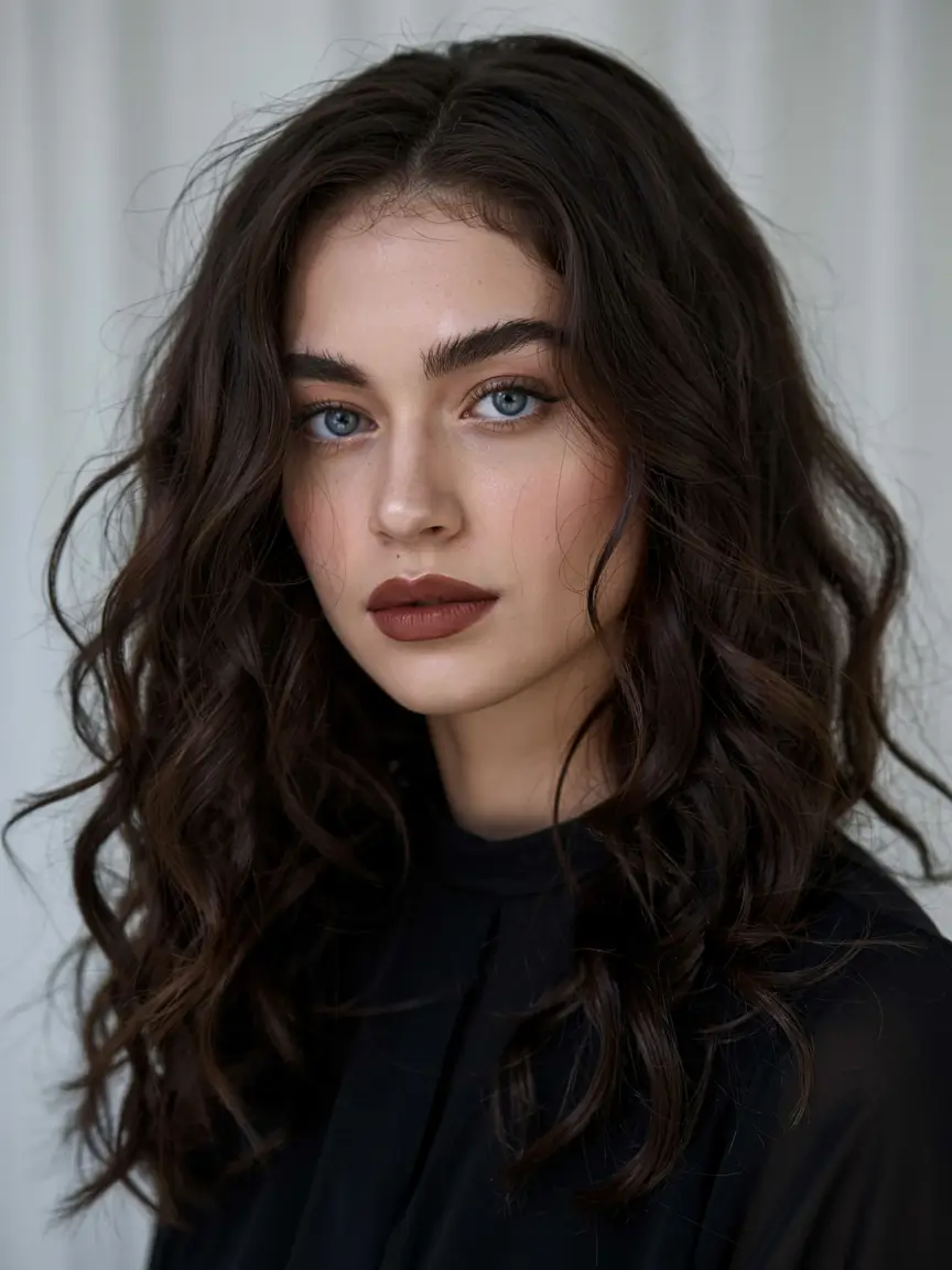 deep winter hair colors ideas 2025 2026 Midnight Brunette with Texture