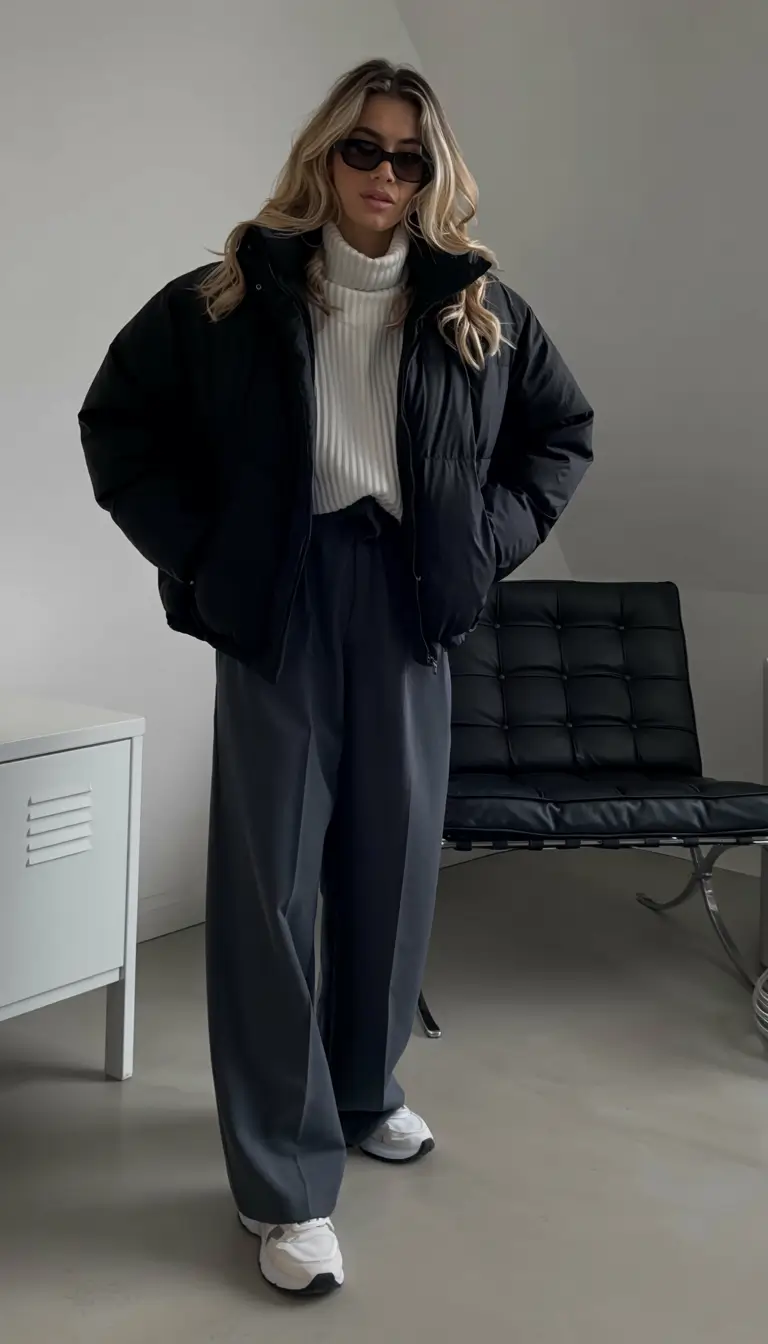 early winter outfits 2025 Black Puffer Sophistication