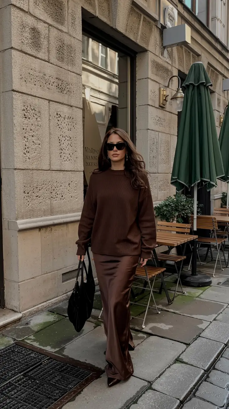 early winter outfits 2025 Monochrome Chocolate Drama