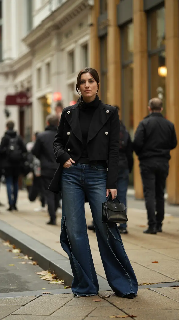 early winter outfits 2025 Dark Denim Drama