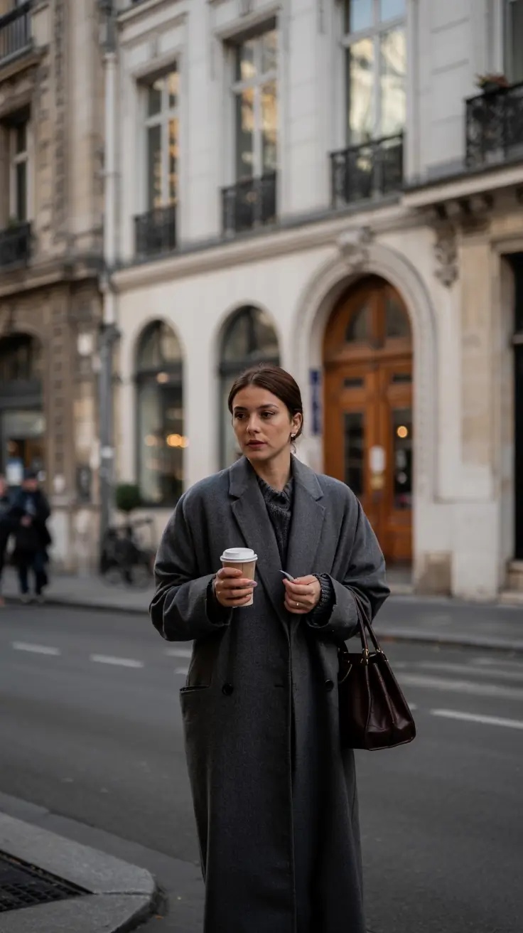 early winter outfits 2025 Grey Coat Sophistication