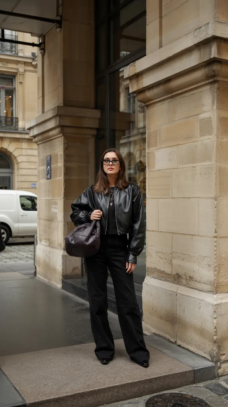 early winter outfits 2025 Modern Black Leather Minimalism