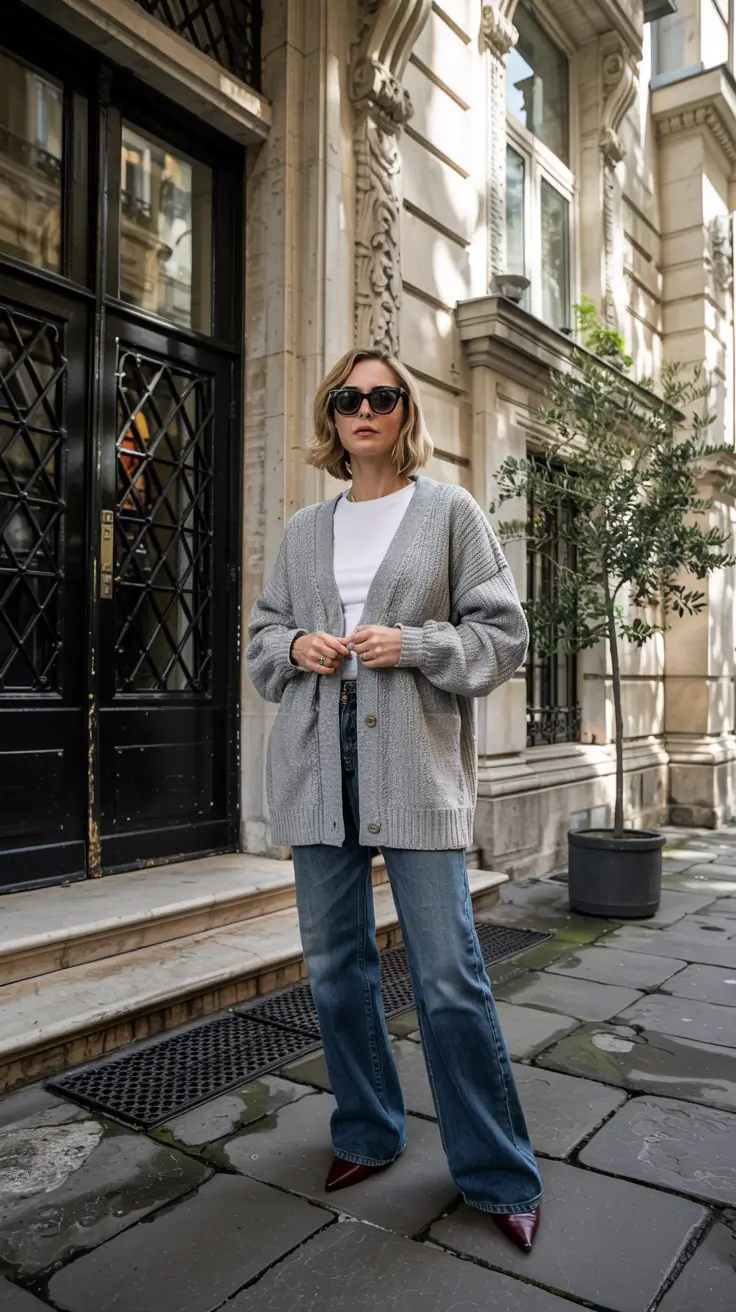 early winter outfits 2025 Grey Cardigan Comfort