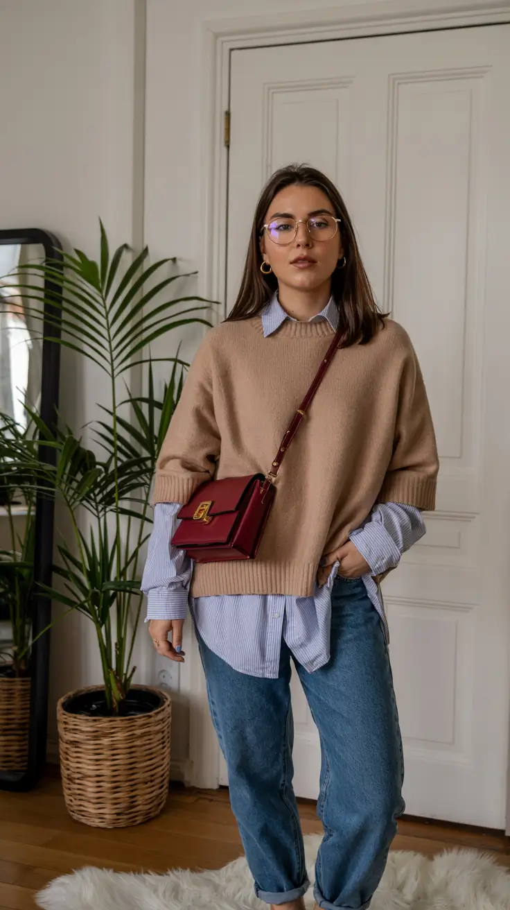early winter outfits 2025 Smart Casual with a Pop of Color