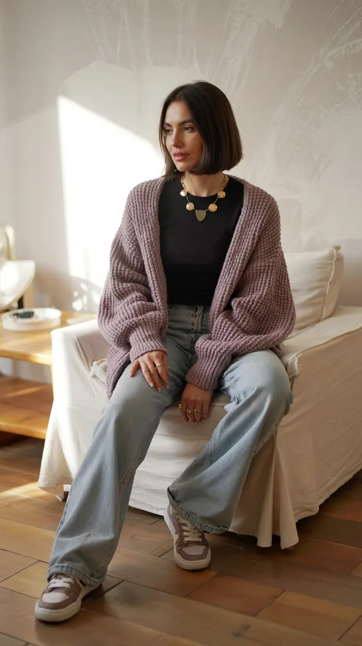 early winter outfits 2025 Cozy Lilac Charm