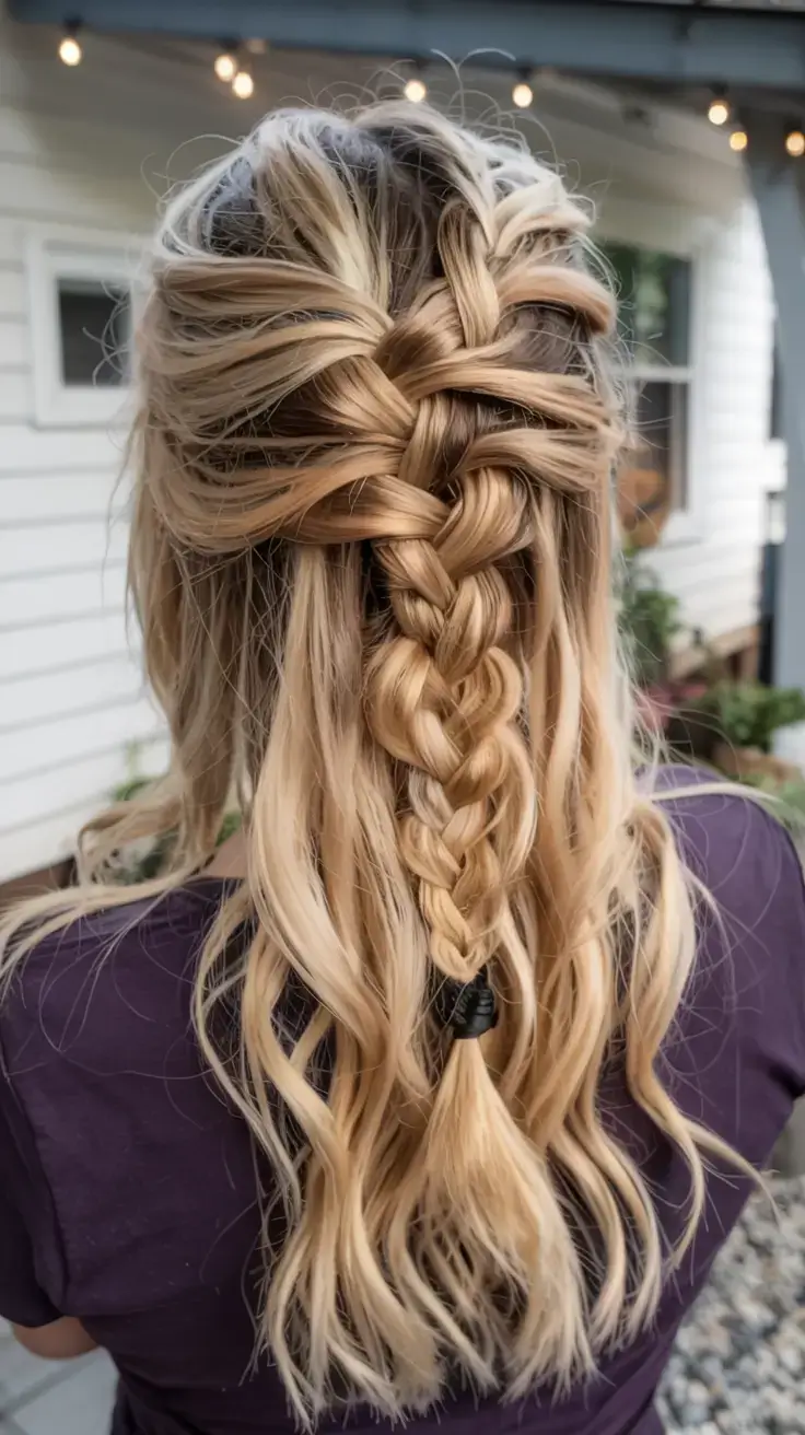 easy hairstyles for fall 2025 Half-Up Braided Weave