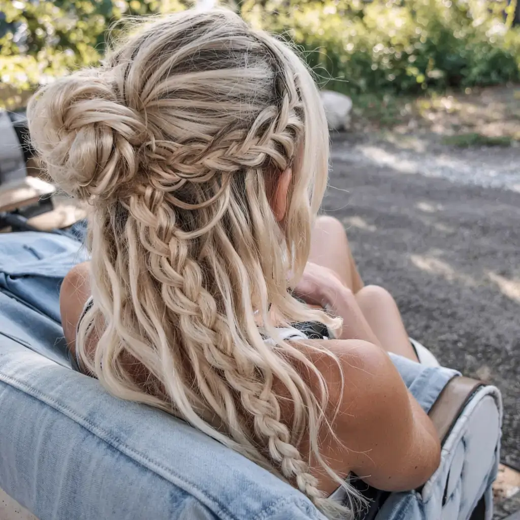 easy hairstyles for fall 2025 Braided Bun with Layers