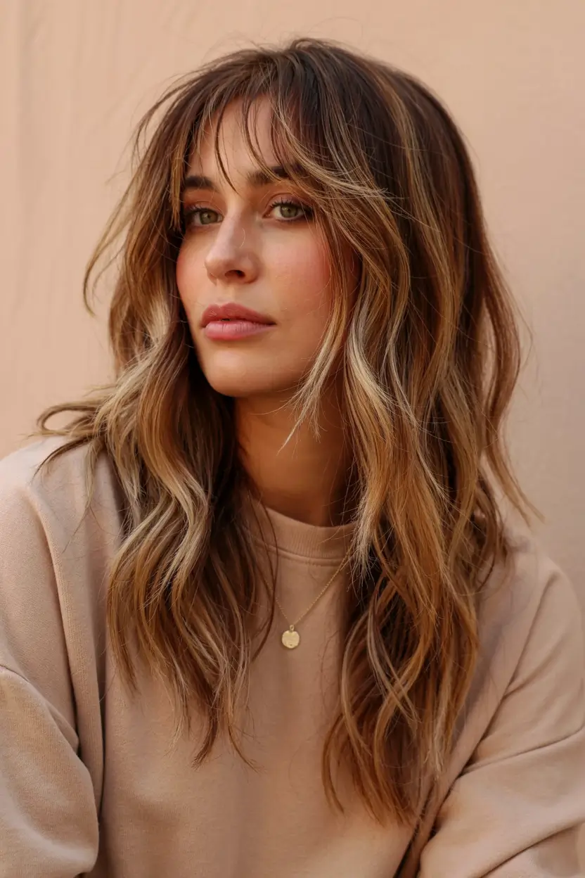 fall and winter haircuts ideas 20252026 Textured Shag with Face-Framing Bangs