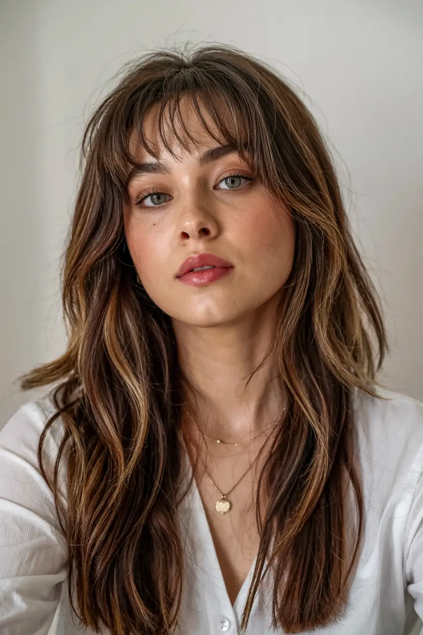 fall and winter haircuts ideas 20252026 Layered Waves with Soft Fringe