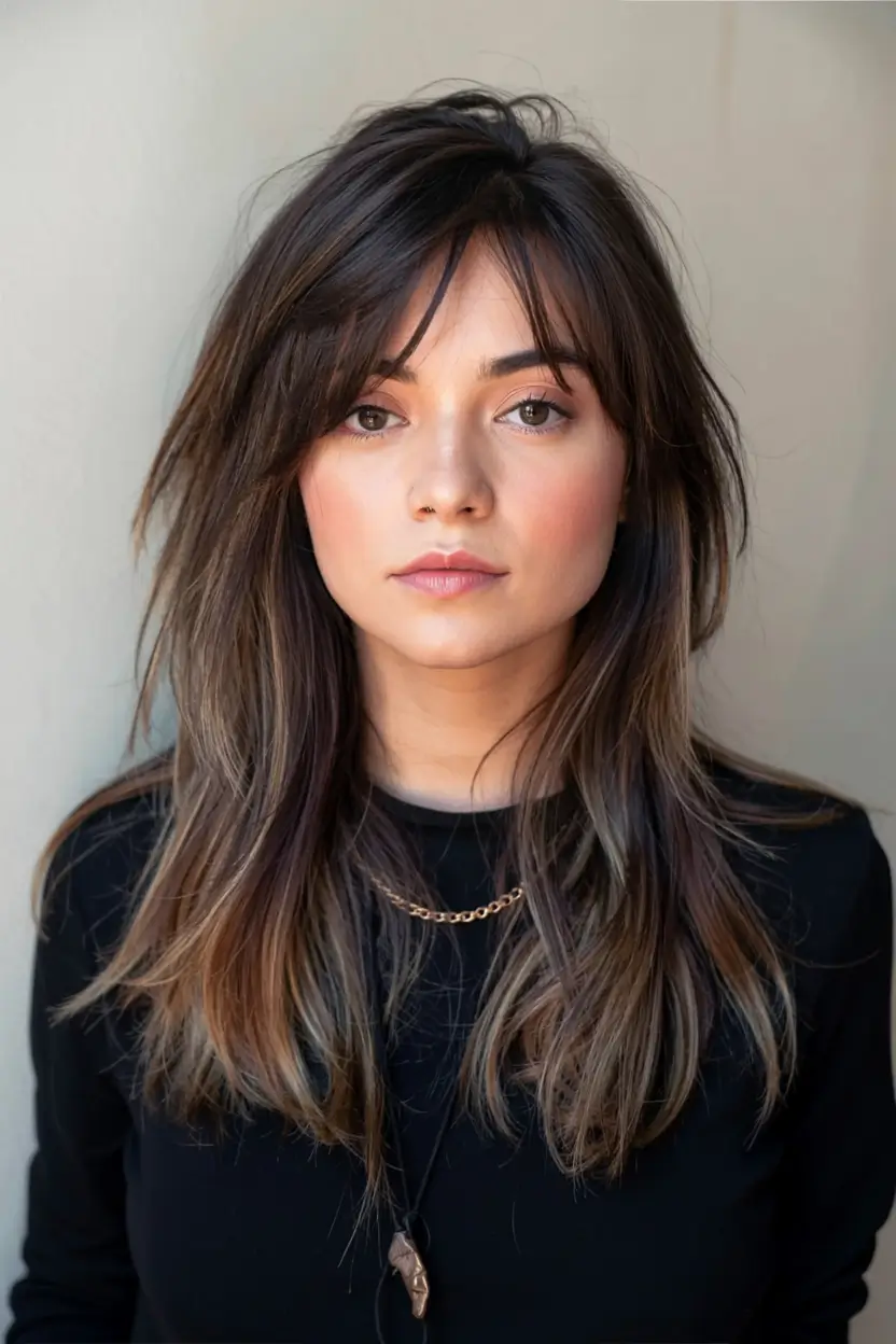 fall and winter haircuts ideas 20252026 Layered Brunette with Modern Edge