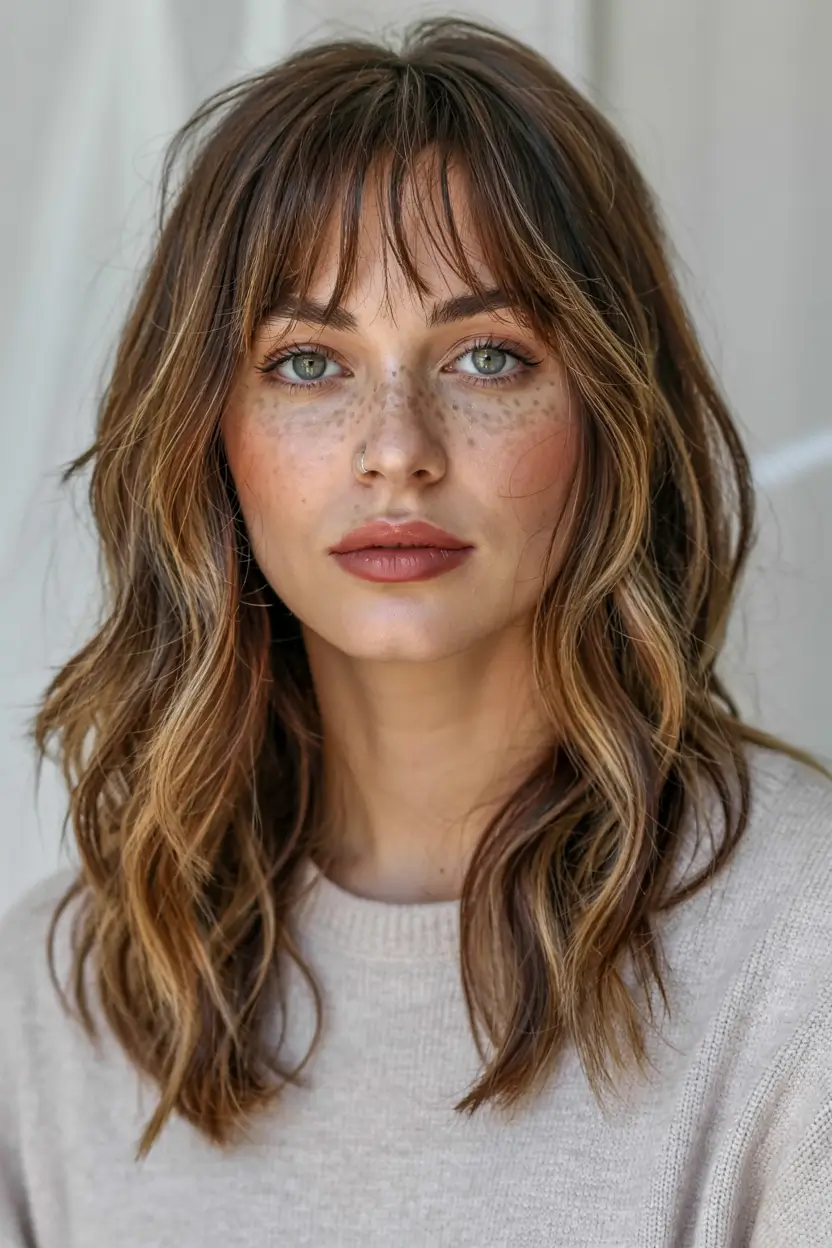 fall and winter haircuts ideas 20252026 Natural Brunette with Light Fringe