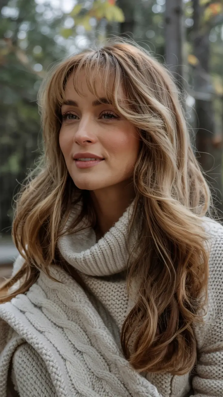 fall and winter haircuts ideas 20252026 Romantic Waves with Wispy Bangs